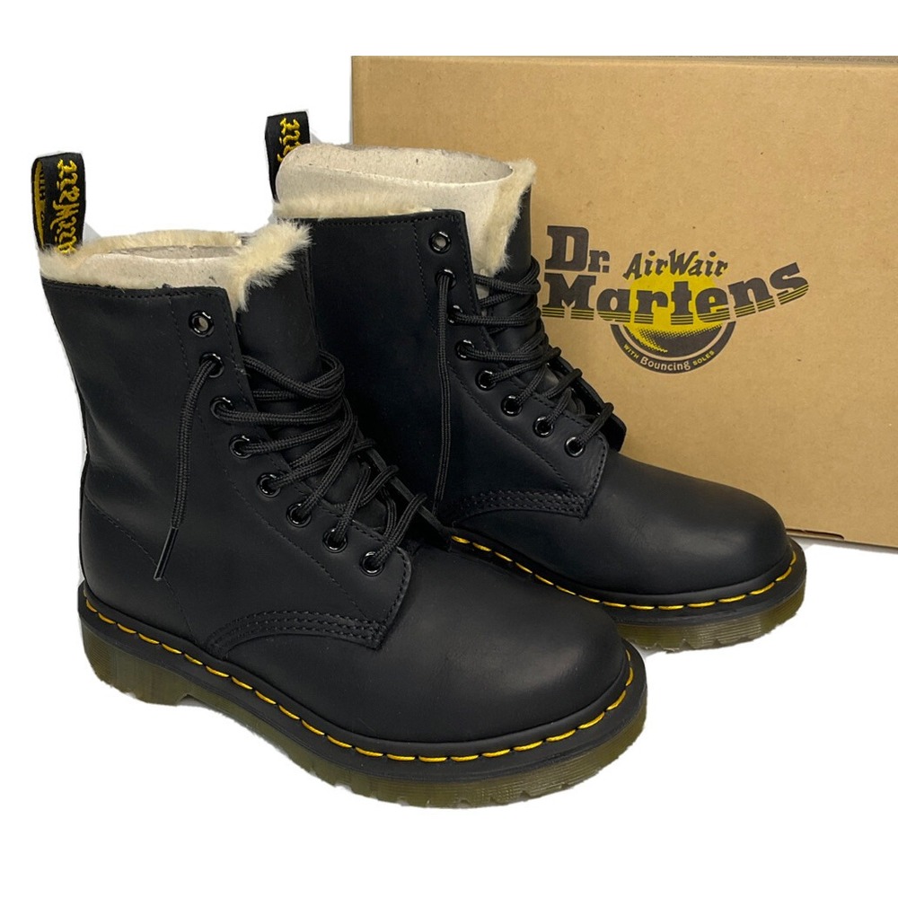 Dr Martens 1460 Serena Wyoming Boots Womens Sz 6 EU 37‎ Black Faux Fur Lined NIB